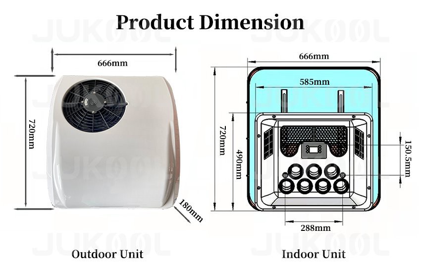 Dimension of 24 volt truck roof air conditioner